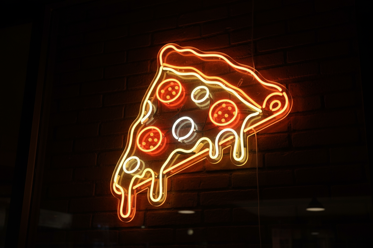 create me a realistic pizza neon sign 